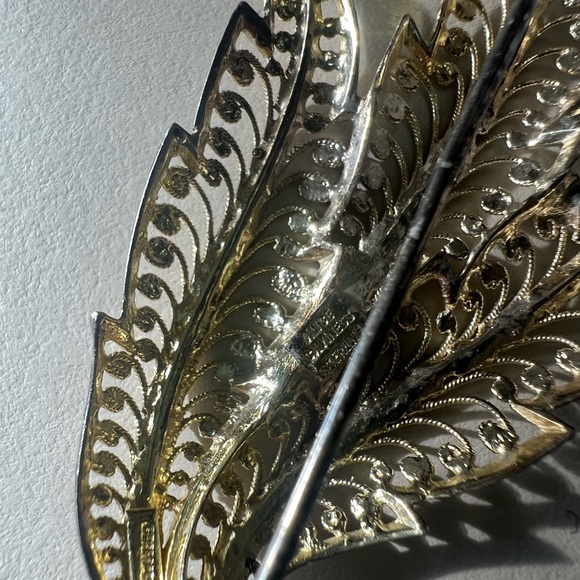 Alice Caviness Brooch Sterling Marcasite Vermeil Filigree Leaf Brooch Germany - Picture 8 of 11